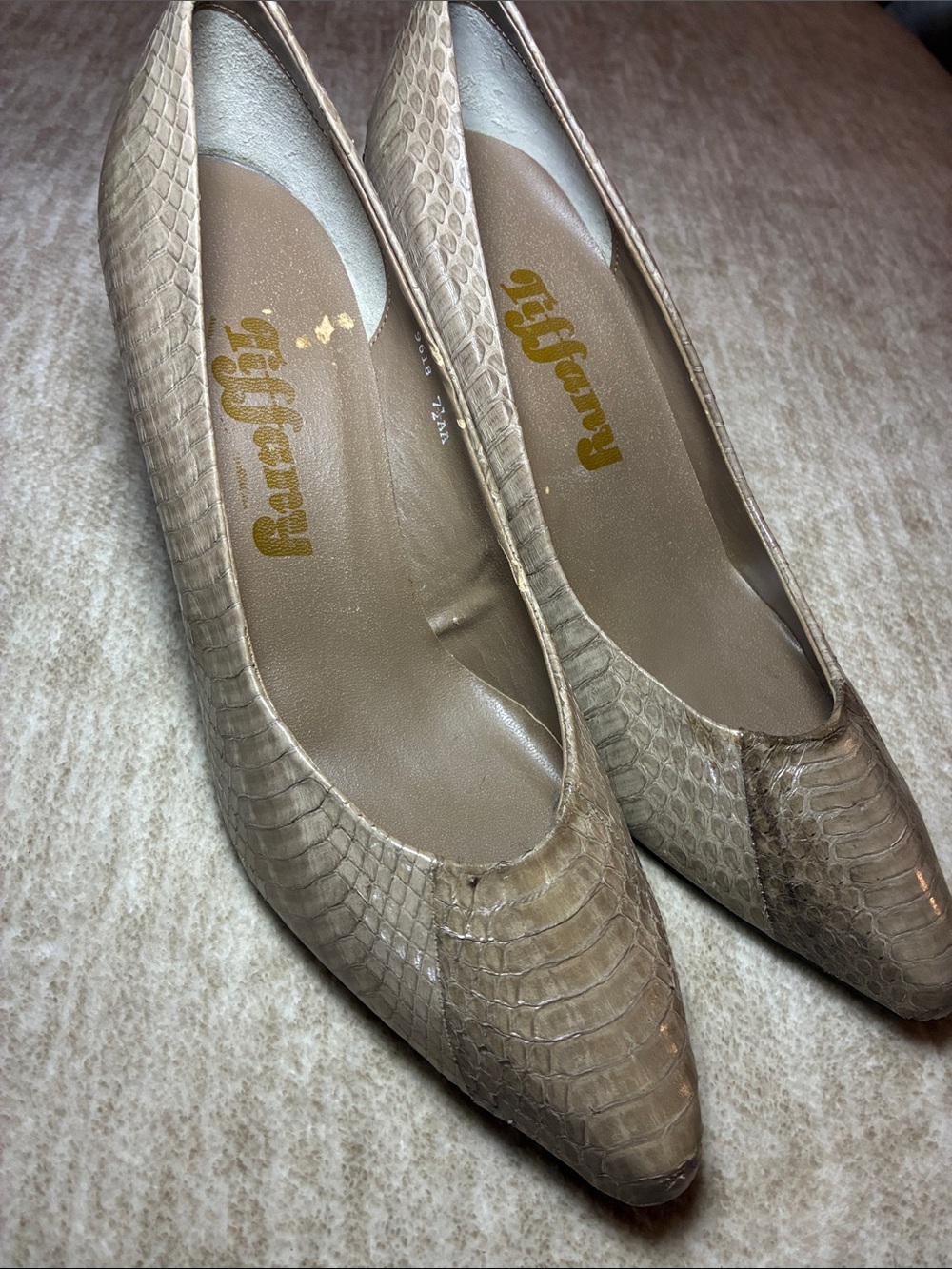 Effortless Taupe Snake-Embossed Pointed-Toe Heels